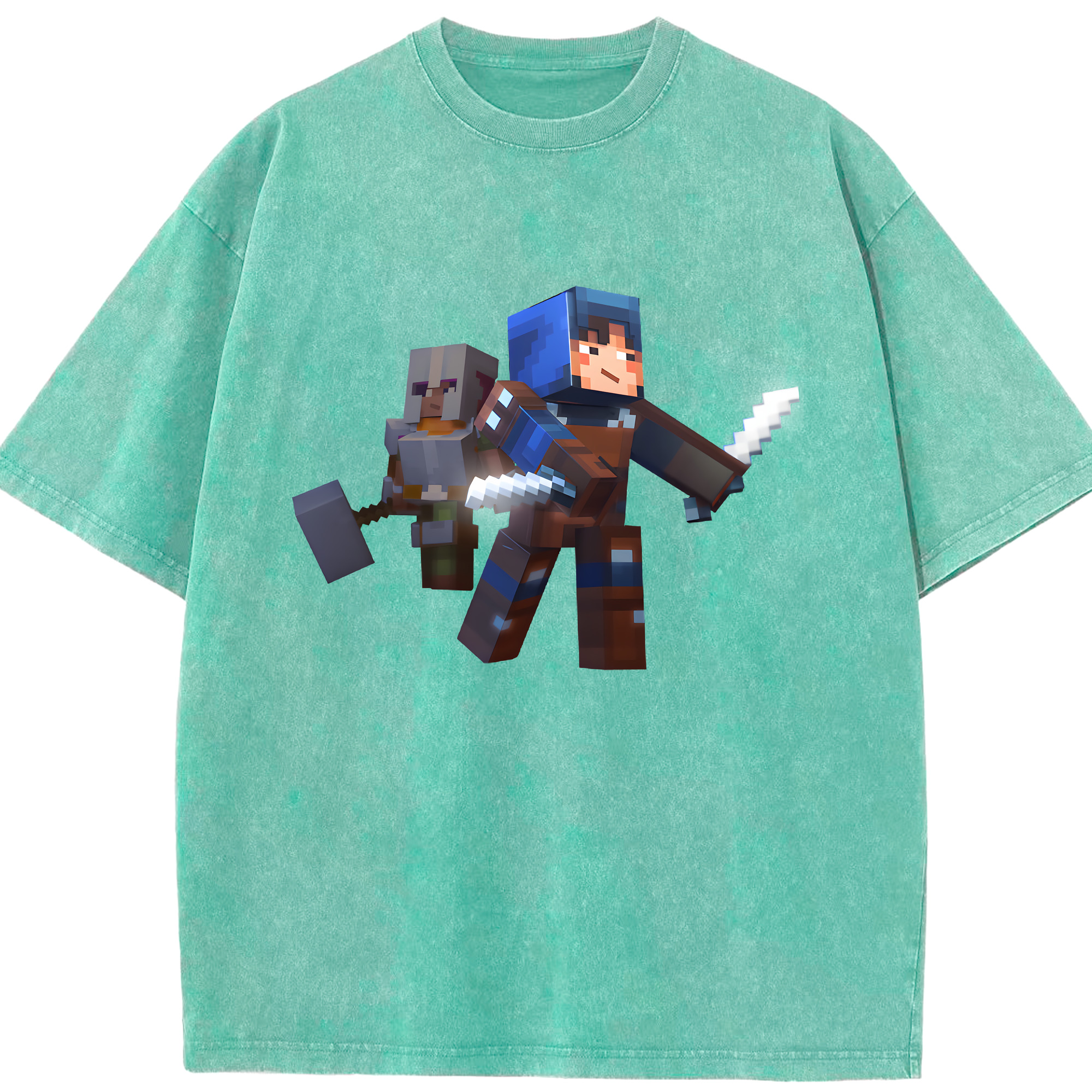 （画像用） マインクラフト ブロックの世界 Minecraft MC Block world 綿100% ヴィンテージ風 半袖Tシャツ（フロントプリント）